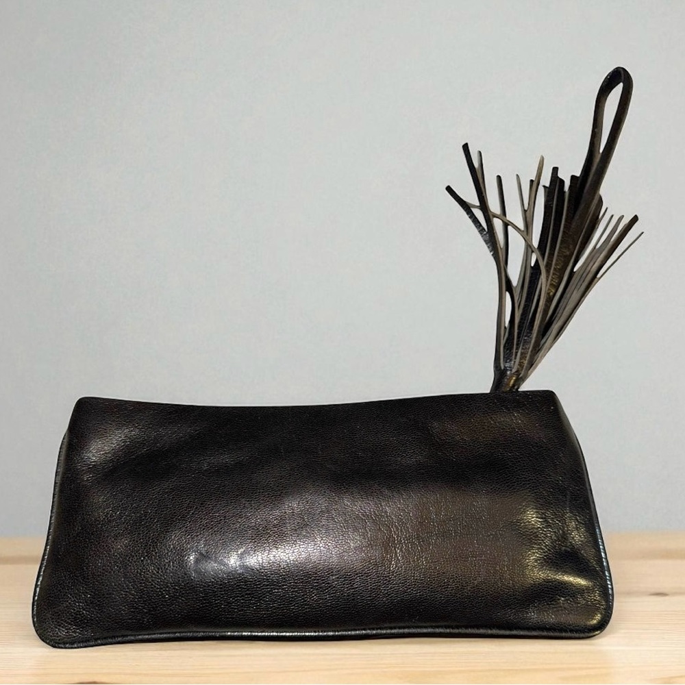 Gabriella Zanzani Black Leather Clutch with Tassel